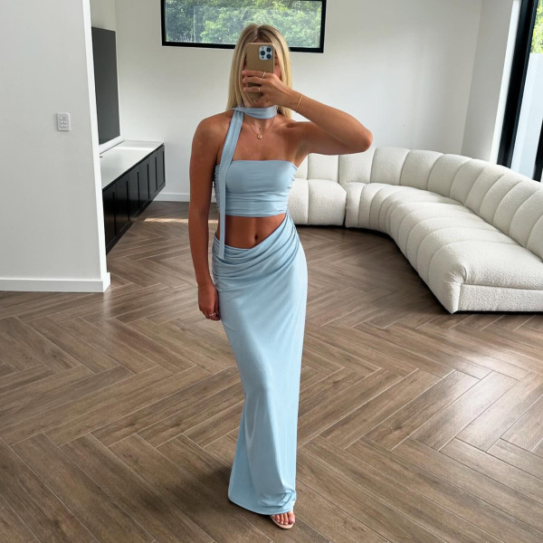 SC Solid Color Tube Tops Pleated Maxi Dress GAXB-D122DS