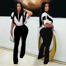 SC Sport Short Sleeve Color Block Two Piece Pants Set BY-7306