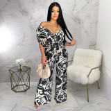 SC Print Off Shoulder Bat Sleeve Jumpsuit YF-20172
