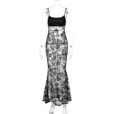 SC Backless Patchwork Lace Sling Maxi Dress GLAG-D5318604G