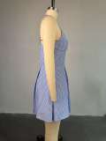 SC Blue Stripe Sling Backless Mini Dress GCNE-9235