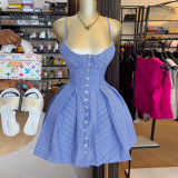 SC Blue Stripe Sling Backless Mini Dress GCNE-9235