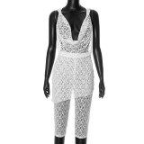 SC Deep V Neck Lace Tops And Seventh Pants Suit GDSF-J25ST036