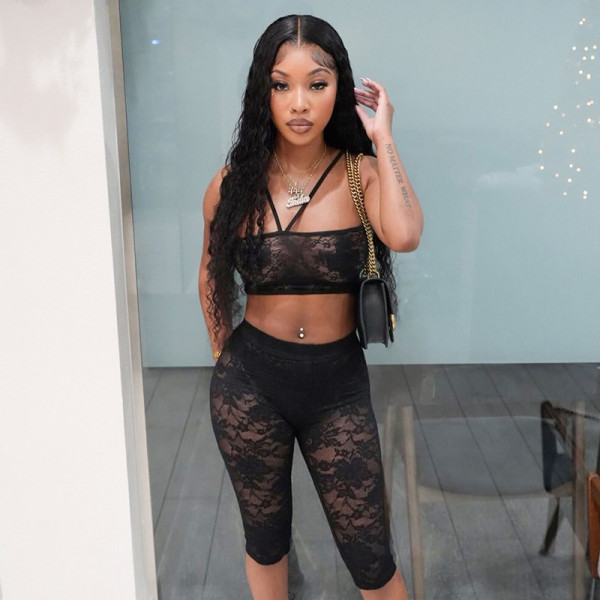 SC Sexy Tie Up Wrap Chest Vest Shorts Lace Suit GDSF-J25ST039