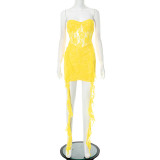SC Solid Color Lace Ribbon Ruffles Mini Dress GDSF-G25DS105