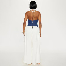 SC Contrast Color Halterneck Backless Jumpsuit GDSF-J25JP046