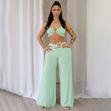 SC Love Metal Button Top Wide Leg Pants 2 Piece Set GDSF-J25ST051