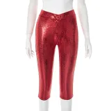 SC Solid Color Snake Print Skinny Seventh Pant GDSF-J25PT040
