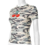 SC Tight Camouflage Cherry Print Short Sleeve T-Shirt GDSF-D25TP121