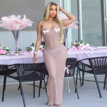SC Plunge Bow Slightly Sheer Fishtail Dress GDSF-Q25DS083