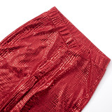 SC Solid Color Snake Print Skinny Seventh Pant GDSF-J25PT040