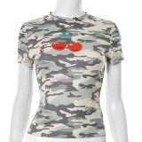 SC Tight Camouflage Cherry Print Short Sleeve T-Shirt GDSF-D25TP121