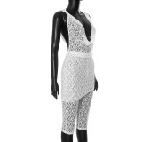 SC Deep V Neck Lace Tops And Seventh Pants Suit GDSF-J25ST036