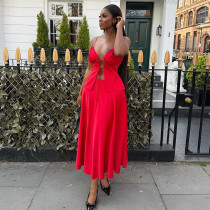 SC Sexy Solid Color Tie Up Tops And Long Skirts Suit  GCNE-72416