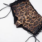 SC Leopard Sequin Bandage Skinny Shorts GDSF-D25PT126