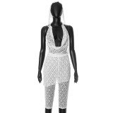 SC Deep V Neck Lace Tops And Seventh Pants Suit GDSF-J25ST036