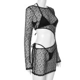 SC Hollow Out See-through Lace-up Shorts 3-piece Suit GDSF-G25ST088