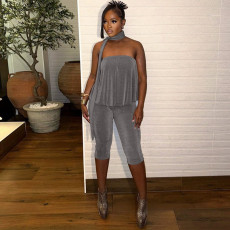 SC Solid Color Off Shoulder Skinny Jumpsuit GDSF-Q25JP135