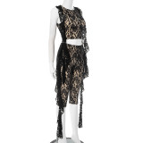 SC Lace See Through Sleeveless Two Piece Shorts Set GDSF-D25ST135