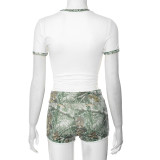 SC Print Contrast Color T Shirt Shorts Suit GDSF-D25ST109