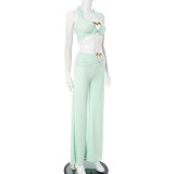 SC Love Metal Button Top Wide Leg Pants 2 Piece Set GDSF-J25ST051
