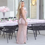 SC Plunge Bow Slightly Sheer Fishtail Dress GDSF-Q25DS083