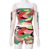 SC Colorful Print One Shoulder Tie Up Short Suit GDSF-D25ST096