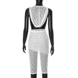 SC Deep V Neck Lace Tops And Seventh Pants Suit GDSF-J25ST036