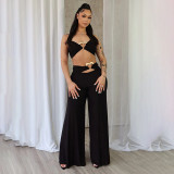 SC Love Metal Button Top Wide Leg Pants 2 Piece Set GDSF-J25ST051