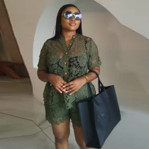 SC Lace Short Sleeve Shirt And Shorts 2 Piece Set GCNE-72442