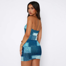 SC Sexy Print Off Shoulder Tube Tops Dress GPBY-DR957