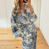 SC Plus Size Printed Lapel Shirt Fashion Pants Suit GMAN-28729