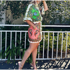 SC Plus Size Lapel single-breasted Long-sleeve Printed Shirt Dress GMAN-24545