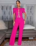 SC Bow Tie Short Sleeve Casual Wide Leg Jumpsuit OSM-4478