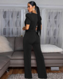SC Bow Tie Short Sleeve Casual Wide Leg Jumpsuit OSM-4478