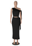 SC Slash Neck Solid Color Tie Up Skirts Suit GXYF-0467