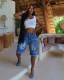 SC Loose Casual Big Pockets Tassel Denim Shorts QXTF-8505