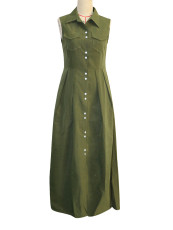 SC Solid Color Sleeveless Single-breasted Maxi Dress SH-391375