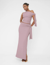 SC Slash Neck Solid Color Tie Up Skirts Suit GXYF-0467