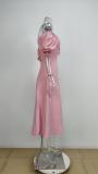 SC Plus Size Off Shoulder Bubble Sleeve Tie Maxi Dress GMAN-8141