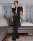 SC Bow Tie Short Sleeve Casual Wide Leg Jumpsuit OSM-4478