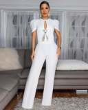 SC Bow Tie Short Sleeve Casual Wide Leg Jumpsuit OSM-4478