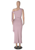 SC Slash Neck Solid Color Tie Up Skirts Suit GXYF-0467