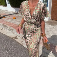 SC Plus Size Sexy V Neck Print Maxi Dress GMAN-28206