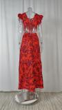 SC Plus Size O Neck Ruffles Sleeve Maxi Dress  GMAN-24329