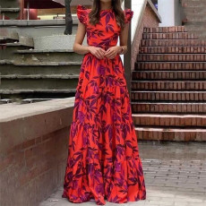 SC Plus Size O Neck Ruffles Sleeve Maxi Dress  GMAN-24329
