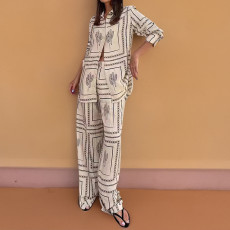 SC Plus Size Long Sleeve Print Shirt Loungewear Pants Suit GMAN-28613