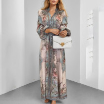 SC Plus Size V Neck Long Sleeve Print Maxi Dress GMAN-28758