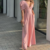 SC Plus Size Short Sleeve V Neck Loose Jumpsuit GMAN-22152