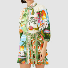 SC Plus Size Print 3/4 Sleeve Shirt Dress GMAN-28154
